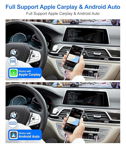 USB to USB C and Lightning Pink Car Charger Cable - Pink iPhone Charger Coiled Lightning Cable Type-C Charging Cord Support Apple Carplay & Android Auto & Data, for iPhone 16 15 14 13 12 11 Android