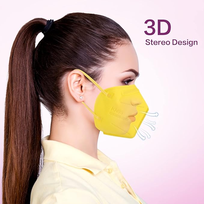 Miuphro KN95 Face Mask, 5-Layer Design Cup Dust Safety KN95 Masks 25 Pack, Yellow