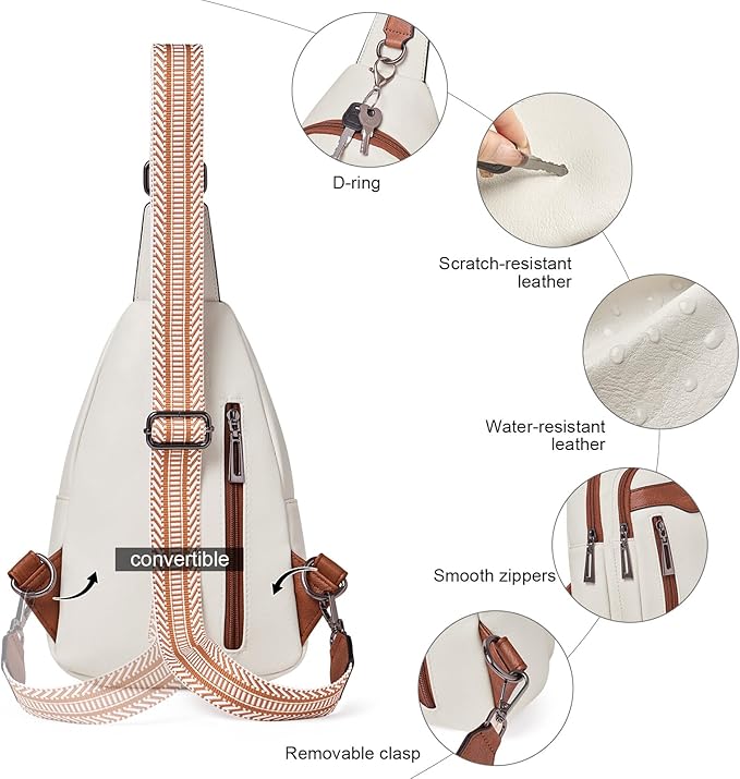 Womens Sling Bag Crossbody Bags for Women Vegan Leather Sling Backpack Daypack Fanny Pack Crossbody Purse Travel