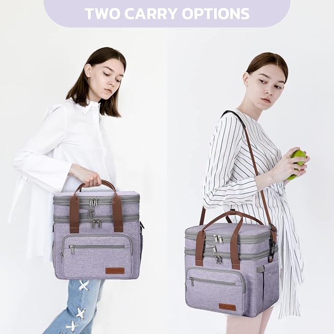 Maelstrom Lunch Bag Women,23L Insulated Lunch Box For Men Women,Expandable Double Deck Lunch Cooler Bag,Lightweight Leakproof Lunch Tote Bag With Side Tissue Pocket,Purple