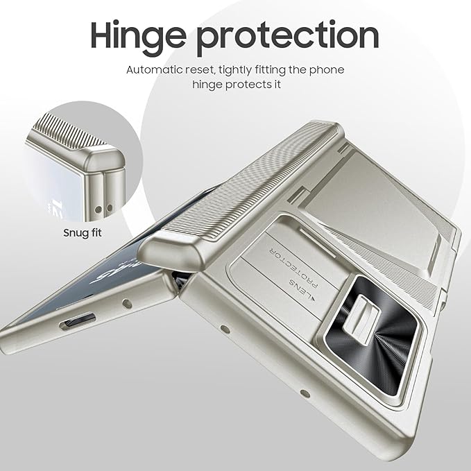 for Samsung Galaxy Z Fold 6 Case with Card Holder RFID Blocking & Slide Camera Cover& Hinge Protection& Full-Body Rugged Shockproof Wallet Case for Galaxy Z fold 6, Titanium Gold