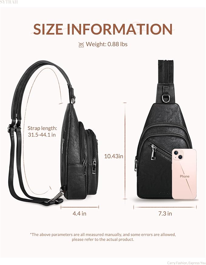 Sling Bag for Women, Crossbody Bags for Women Trendy Crossbody Purse Vegan Leather Sling Backpack Chest Bag with Dual Purpose Strap, Pure Black