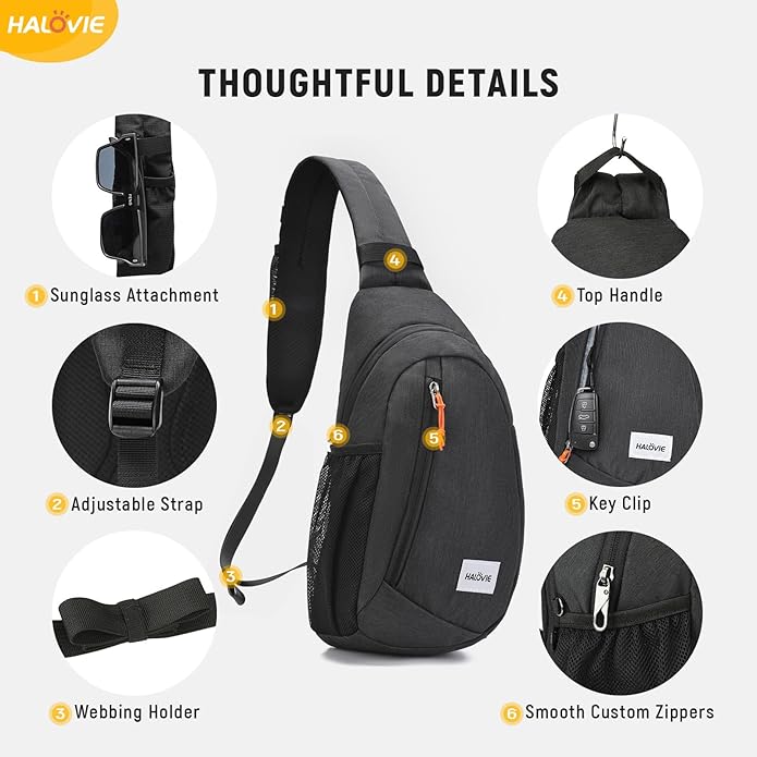 HALOVIE Anti Theft Crossbody Sling Bag RFID Travel Sling Backpack Lightweight Hiking Shoulder Chest Bag for Walking Work
