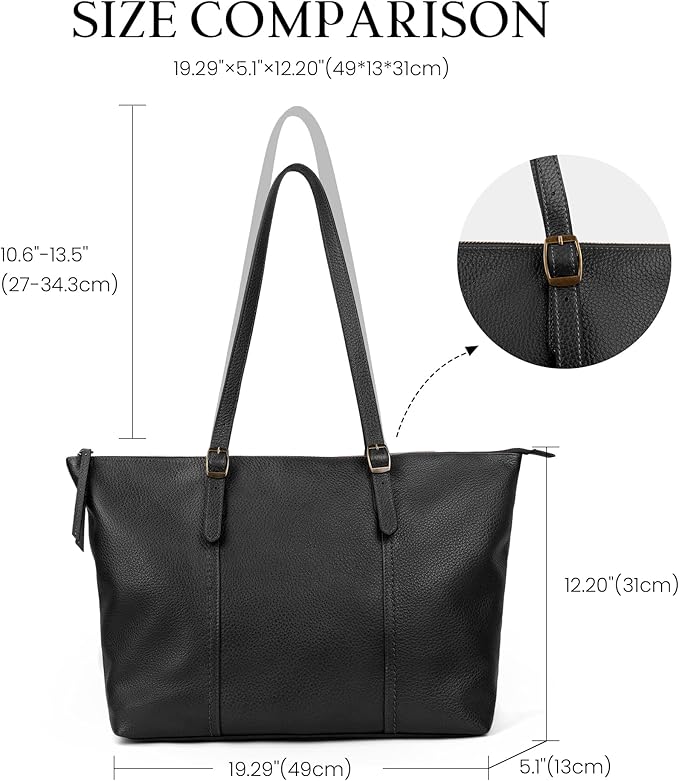 befen Genuine Leather Tote Bag for Women Large Work Tote Purse with Zipper Leather Shoulder Handbags with Adjustable Strap