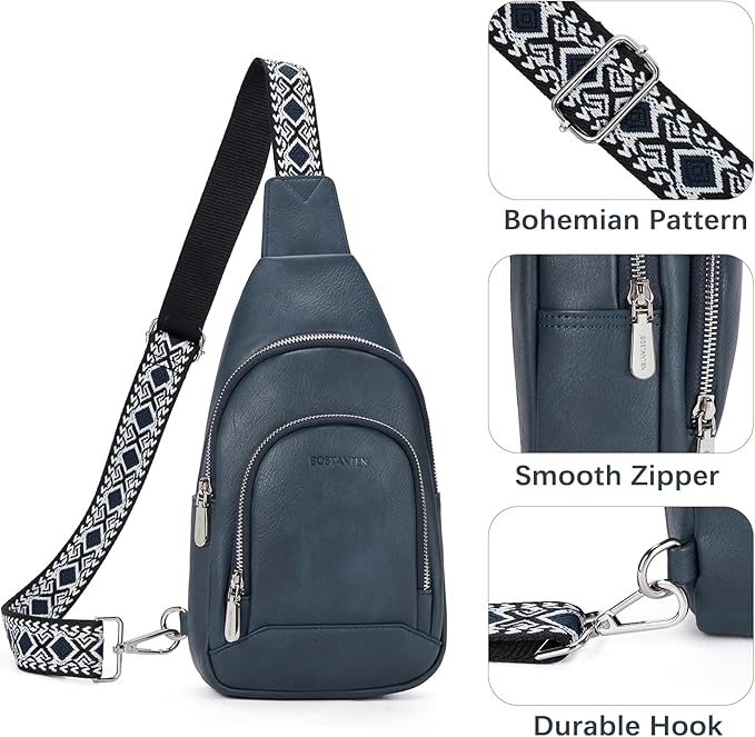 BOSTANTEN Sling Bag for Women Leather Crossbody Bag Vintage Cross Body Purse for Travel with Guitar Strap, Bohemian Style