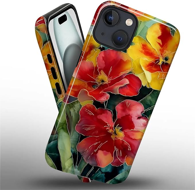 Case for iPhone 15 Plus Case,Vintage Floral Girly Design - Hybrid Dual Protection Silicone + Hard PC Shockproof Full Body Cover Slim Anti-Scratch Protective Case for Men Women
