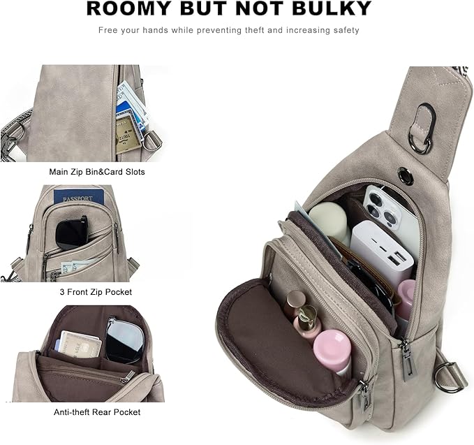 Sling Bag for Women Crossbody Purse Leather Crossbody Bag Fanny Pack Chest Pack for Travel Everyday Vacation