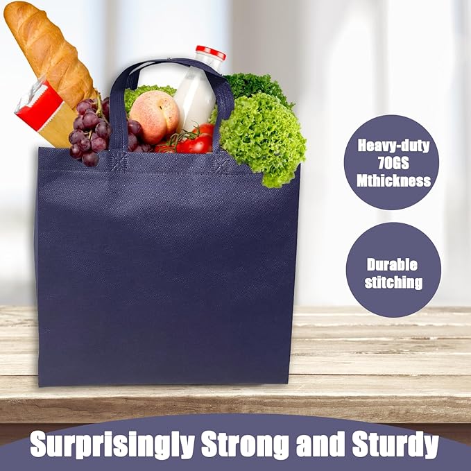 50Pcs Reusable Non Woven Shopping Bags Large Foldable Totes Bag with Handles Grocery Handbag Bulk for Boutiques