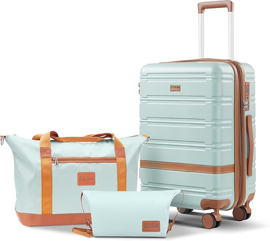 carry on Luggage Sets,20 Inch Expandable with TSA Lock Carry-on suitcases with spinner wheels,Hard Shell Travel Luggage airline approved (Green, 3 Piece Sets (20/DB/TB))