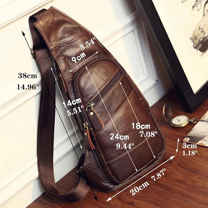 KPYWZER Vintage Leather Sling Bag Backpack for Men Crossbody Shoulder Chest DayPack Backpacks