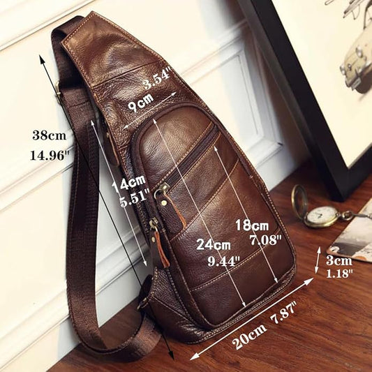 KPYWZER Vintage Leather Sling Bag Backpack for Men Crossbody Shoulder Chest DayPack Backpacks