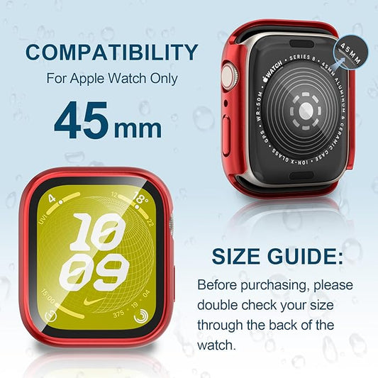 2 in 1 Waterproof Case for Apple Watch Screen Protector 45mm Series 7 8 9 Accessories with Tempered Glass Film Protective & PC Bumper Cover Compatible iWatch 45mm