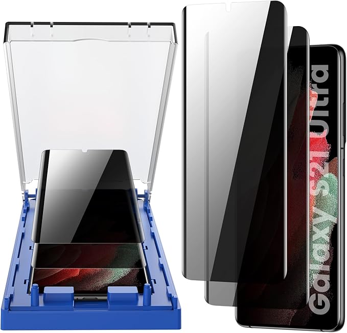 MOHAVE 2 Pack [Auto Alignment/Dust Removal] Privacy Screen Protector for Samsung Galaxy S21 Ultra 5G 6.8″, 3D Curved Anti Spy Private Film, 7H Hybrid Material, 100% Ultrasonic Fingerprint ID