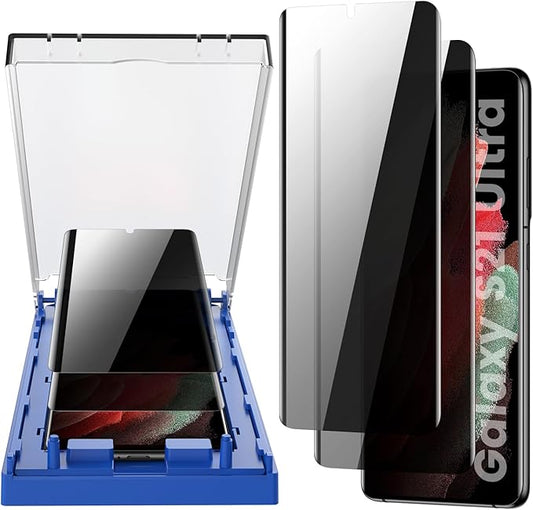 MOHAVE 2 Pack [Auto Alignment/Dust Removal] Privacy Screen Protector for Samsung Galaxy S21 Ultra 5G 6.8″, 3D Curved Anti Spy Private Film, 7H Hybrid Material, 100% Ultrasonic Fingerprint ID