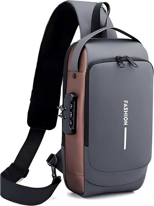 Unisex Anti-Theft Sling Bag with USB Port, Water-Resistant Crossbody Chest Backpack for Travel & Work