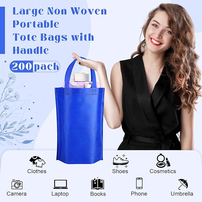 Windyun Reusable Grocery Bags Large Non Woven Shopping Bags with Handle Foldable Portable Tote Carryall Bulk 11.8x6x13.8 Inch