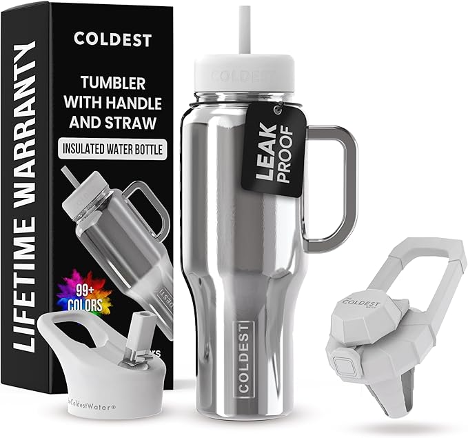 Coldest Tumbler with Handle and Straw - 100% Spill Proof Tumbler with Straw (3 Lids) - Stainless Steel Insulated Leakproof Tumblers for Women & Men - 36 oz (Starship Reflections)