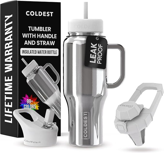Coldest Tumbler with Handle and Straw - 100% Spill Proof Tumbler with Straw (3 Lids) - Stainless Steel Insulated Leakproof Tumblers for Women & Men - 36 oz (Starship Reflections)
