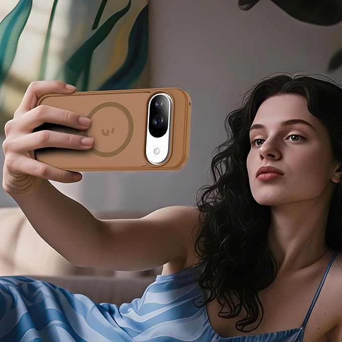 Compatible with Google Pixel 9 Case & Google Pixel 9 Pro Case with Magnetic [Compatible with Mag-Safe] Slim Translucent Matte Phone Cases with Anti-Fingerprint Tech, Brown