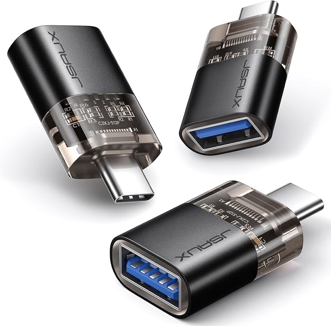JSAUX USB C to USB Adapter [3 Pack], Type C Male to Female 3.0, Compatible With MacBook Pro/Air, iPhone 15, Samsung Galaxy S24/S23/S22/S21, All USB C Devices-Black