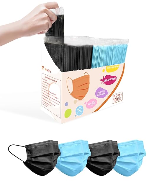 Face Masks Disposable 100 Pack, 4 Ply ASTM Level 3 Medical Grade, Breathable for Adult Outdoor Protection, Individually Wrapped for Home, School & Office, Midnight Sky