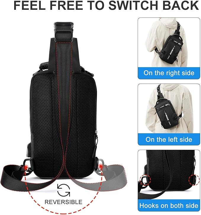 Small Black Sling Crossbody Bag for Men Women, Tactical Backpack Shoulder Daypack Mini Anti-Theft Motorcycle Chest Bags, Small One Strap Backpack for Casual Travel Hiking Outdoor Sports School