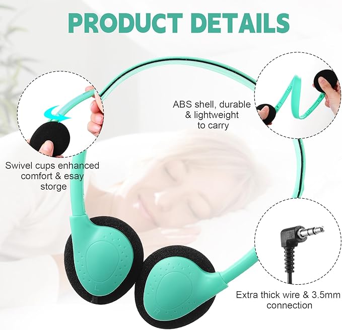 Konohan 30 Pack Kids Headphones Bulk for School Classroom Student Wired Headphones Adjustable with 3.5 mm Jack for Kids Adults(Emerald Green)