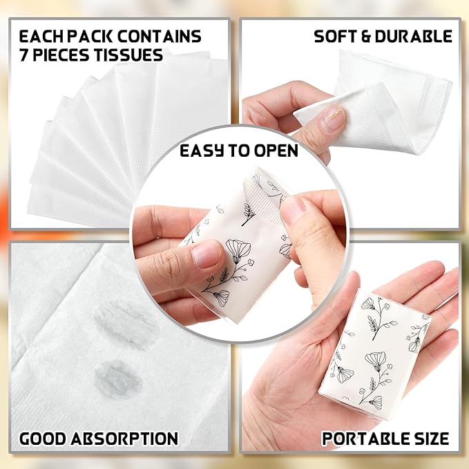 Yinder 100 Pcs Pocket Tissues Bulk Wedding Mini Tissues Travel Size Facial Napkin Bulk for Guests 3 Ply Facial Napkins for Wedding Bride Shower Bachelorette Celebration Party Favors