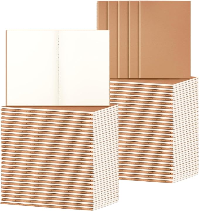 100 Pack A5 Blank Kraft Notebooks Bulk, Journaling Notebooks, Soft Cover Composition Notebook, 8.3x5.5 Inches 60 Pages Travel Journal Notebooks Set for Work, School, Student, Kids, Writing
