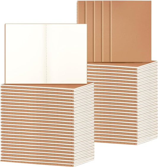 100 Pack A5 Blank Kraft Notebooks Bulk, Journaling Notebooks, Soft Cover Composition Notebook, 8.3x5.5 Inches 60 Pages Travel Journal Notebooks Set for Work, School, Student, Kids, Writing