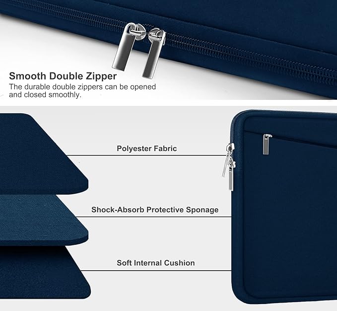 Laptop Sleeve Case, 15.6 inch, Durable Computer Carrying Bag Protective Case Briefcase Handbag with Front Pocket, Slim Laptop Cover for 15.6 Inch HP, Dell, Lenovo, Asus, Notebook, Blue