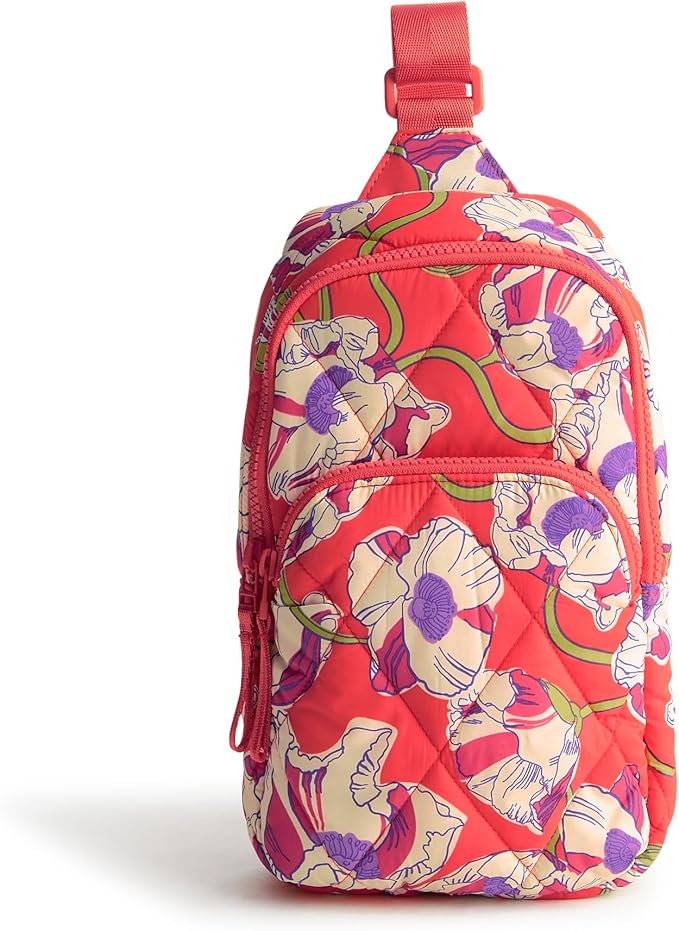 Vera Bradley Women's Featherweight Lorman Sling Backpack Bag, Swirling Poppies, One Size
