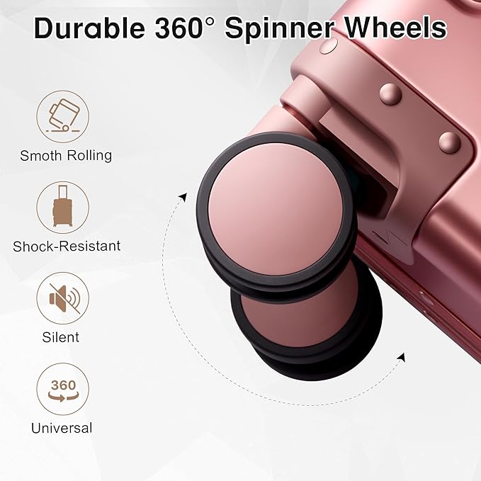 All Aluminum Carry On Luggage 22x14x9 Airline Approved，Zipperless Luggage Premium Aluminum Suitcase Luggage, Hard Shell Carry On Luggage with Spinner Wheels (rose gold, 20inch)