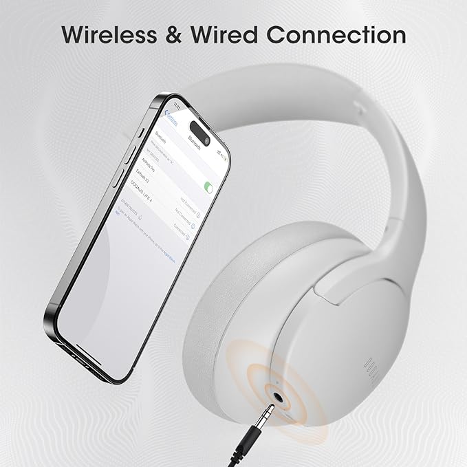 DOQAUS Upgrade Bluetooth Headphones Over Ear, 90H Playtime BT 5.3 Wireless Headphone EQ Modes, Built-in HD Mic, HiFi Stereo Sound, Deep Bass, Memory Foam Cups for Phone/PC&Travel/Gym/Workout