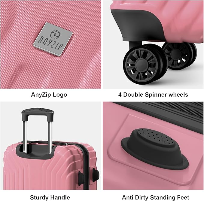 AnyZip Expandable Luggage, 24 Inch Hard Shell Checked Suitcase, Rolling Lightweight Travel Suitcases with Wheels TSA Lock (Pink)