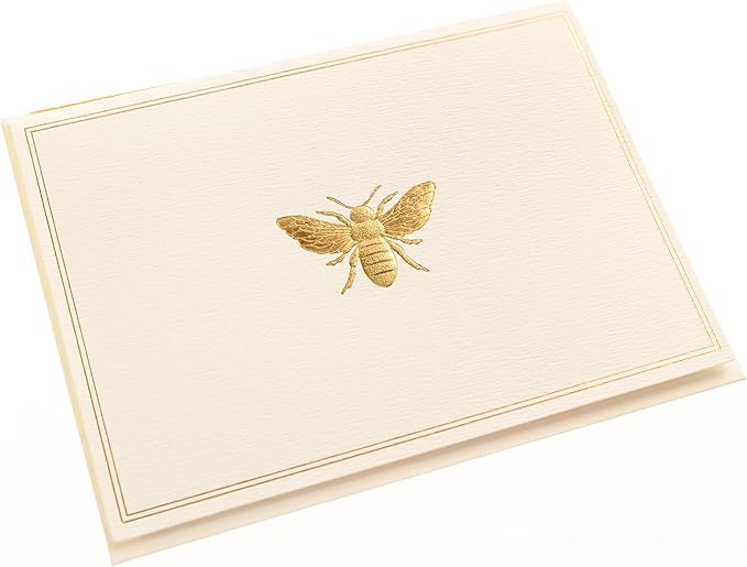 Graphique Bee Designer Cards Luxe Collection, Gold Foil Embossed Stationary Boxed Set, 10 Blank Cards with 11 Envelopes, All Occasion Greetings, 5.25" x 3.8"