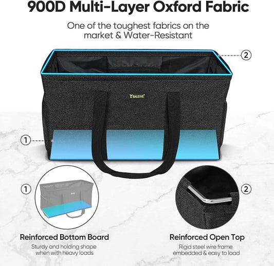BALEINE Extra Large Utility Tote Bag with Wire Frame for Storage (Black, 22''x12''x10'')