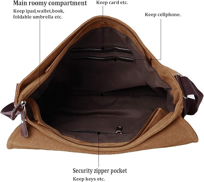 Vintage Canvas Satchel Messenger Bag for Men Women,Travel Shoulder bag 13.5" Laptop Bags Bookbag (Coffee)