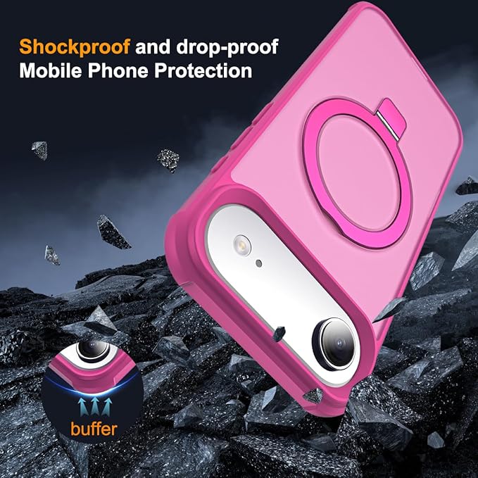 Compatible with iPhone 17 Air Case with Invisible Magnetic O-Ring Stand Military-Grade Translucent Phone Case for iPhone 17 Air 6.5" [Compatible with Mag-Safe][Great Grip Feeling], Rose