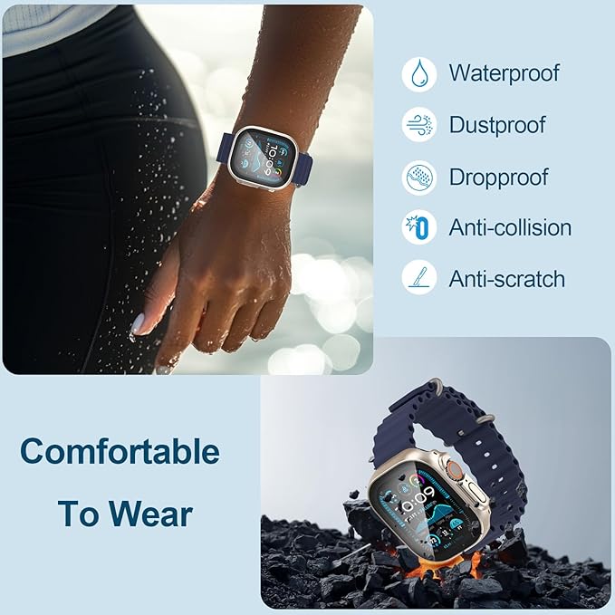 2 in 1 Waterproof Case for Apple Watch Screen Protector Ultra 1/2 Ultra 3(2025) 49mm with Tempered Glass [Overal Protective] Ultra-Thin PC Bumper Cover Compatible iWatch Accessories