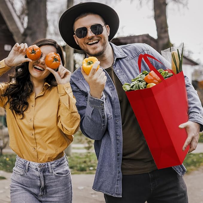 50Pcs Reusable Non Woven Shopping Bags Large Foldable Totes Bag with Handles Grocery Handbag Bulk for Boutiques