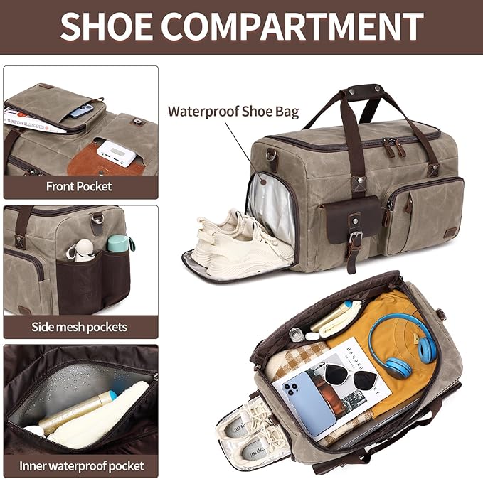 Travel Duffle Bag Weekender Bag with Shoe Compartment Overnight Bag for Men Travel Bag Carry On Lugguage Light Green