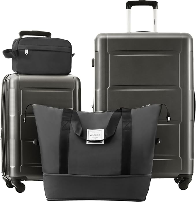 Merax Luggage Set 2 Piece Suitcase Sets with Spinner Wheel,Lightweight Hardside Expandable Travel Laggage with TSA Lock,Suitcase with Travel Bag(20"/28",Dark Gray)