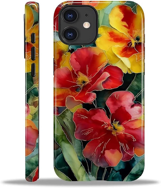 Case for iPhone 11 Case,Vintage Floral Girly Design - Hybrid Dual Protection Silicone + Hard PC Shockproof Full Body Cover Slim Anti-Scratch Protective Case for Men Women
