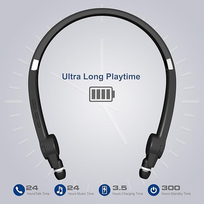 AMORNO Foldable Bluetooth Neckband Headphones, Wireless Sports Headset with Retractable Earbuds, Sweatproof Noise Cancelling Stereo Earphones with Built-in Mic for Running, Workout (Deep Black)