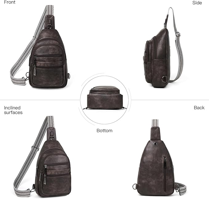 Sling Bag for Women Crossbody Fanny Pack Sling Purse Backpack Vegan Leather Travel Cross Over Shoulder Bag Coffee