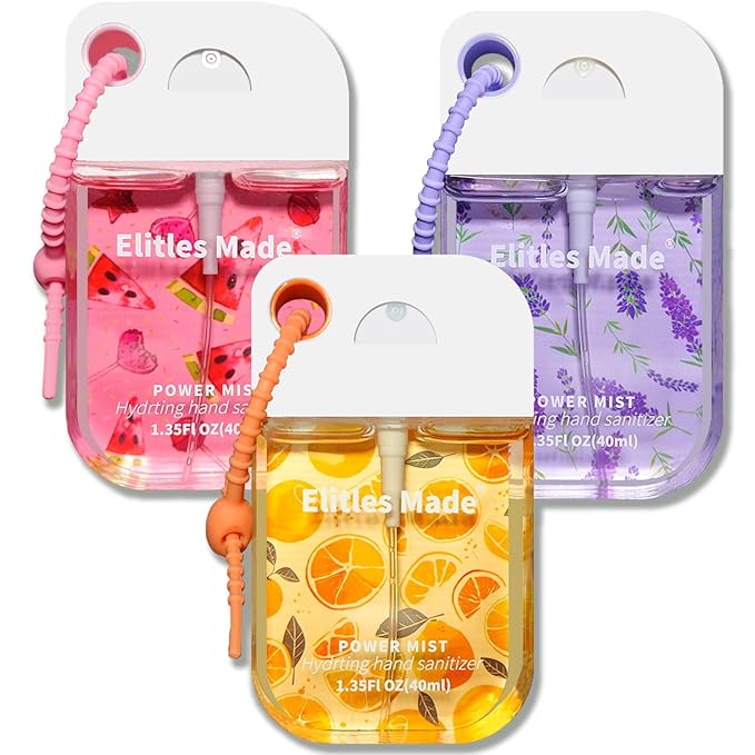 Hand Sanitizer Spray, 3Pack Spray Hand Sanitizer Travel Size With Cute Keychain, Scented Pocket Power Mist Hydrating Women Teen Girl Gifts, 1.35FL.OZ (Watermelon,Citrus,Lavender