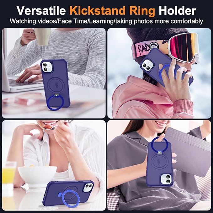 Compatible with iPhone 11 Case with Invisible Magnetic O-Ring Stand Military-Grade Translucent Case for iPhone 11 6.1" [Compatible with Mag-Safe][Great Grip Feeling], Navy