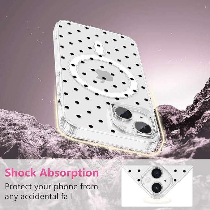ZTOFERA Magnetic for iPhone 14 Plus/15 Plus Case,Cute Polka Dot Phone Case Aesthetic Striped Clear Trendy Slim Soft Shockproof Protective Phone Cover for Women Girls, Black Dot
