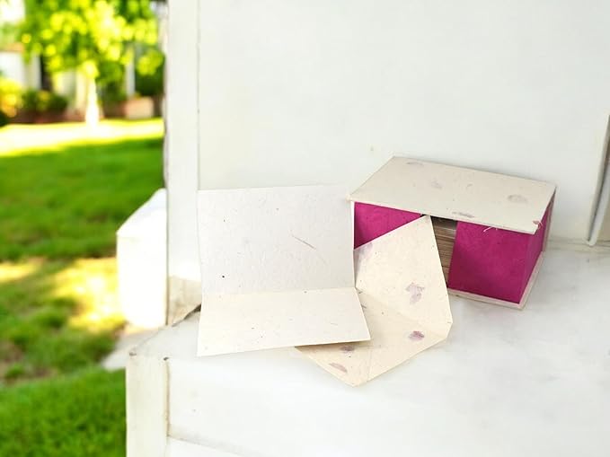 Kathmandu Valley Co. Nepali Cherish Greeting Card & Envelope Deluxe Box Set with Handmade Lokta Paper from Nepal, 25 Cards (Bougainvillea)